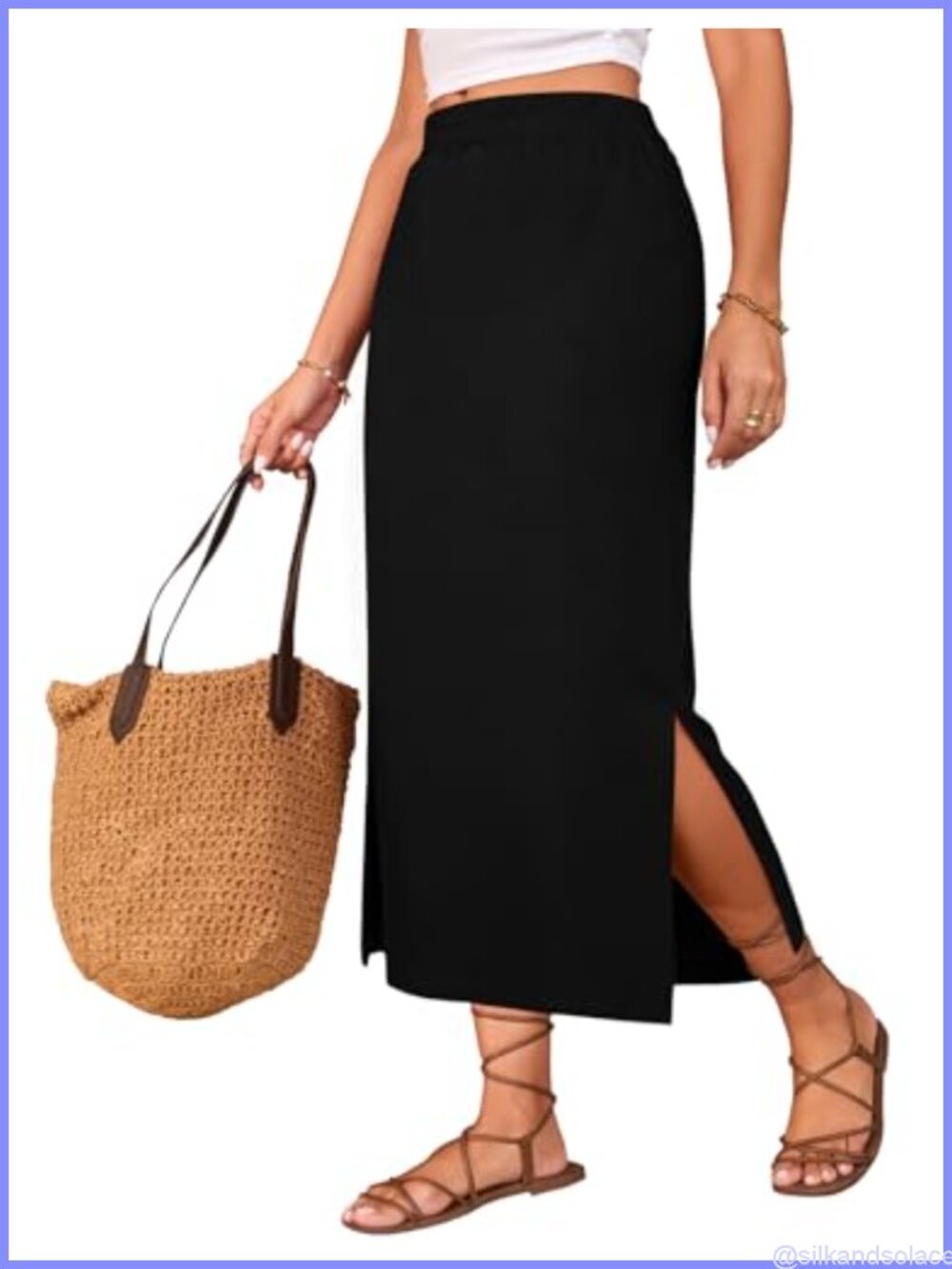 Maxi Skirt Women Summer Side Slit Pencil High Waisted Long Skirt Rayon Spandex